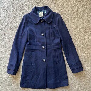 Tulle Coat Womens Medium Anthropology Wool Blend Button Up Blue Pockets